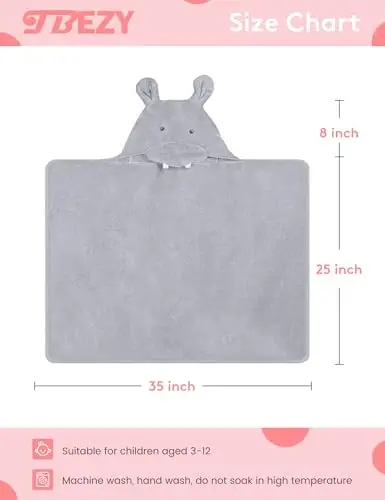 TBEZY Baby Hooded Towel with Unique Animal Design Ultra Soft Thick Cotton Bath Towel for Newborn (Hippo) - 2