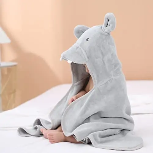 TBEZY Baby Hooded Towel with Unique Animal Design Ultra Soft Thick Cotton Bath Towel for Newborn (Hippo) - 4