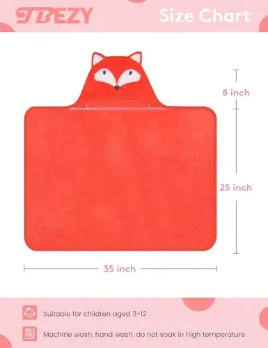 TBEZY Baby Hooded Towel with Unique Animal Design Ultra Soft Thick Cotton Bath Towel for Newborn (Fox) - 2