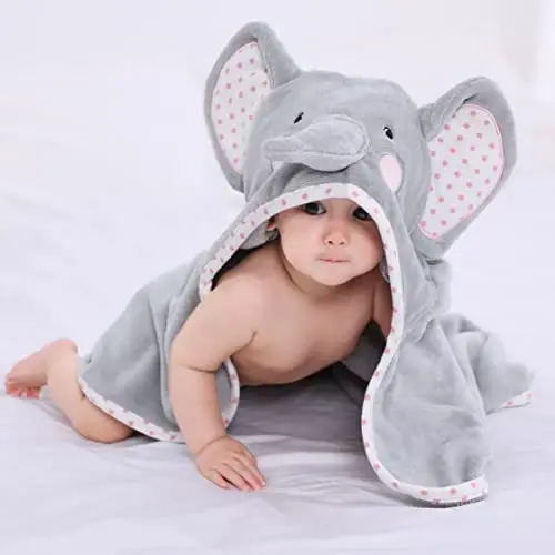 TBEZY Baby Hooded Towel with Unique Animal Design Ultra Soft Thick Cotton Bath Towel for Newborn (Elephant) 