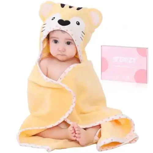 TBEZY Baby Hooded Towel with Unique Animal Design Ultra Soft Thick Cotton Bath Towel for Newborn (Tiger) - 1