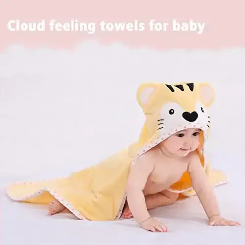 TBEZY Baby Hooded Towel with Unique Animal Design Ultra Soft Thick Cotton Bath Towel for Newborn (Tiger) - 3