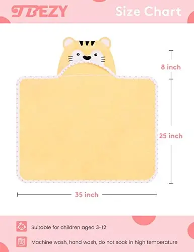 TBEZY Baby Hooded Towel with Unique Animal Design Ultra Soft Thick Cotton Bath Towel for Newborn (Tiger) - 2