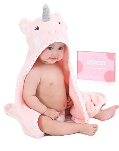 TBEZY Chaqaloqlar uchun kapüşonli sochiq, noyob hayvon dizayni, o'ta yumshoq qalin paxta hammom sochiqi, yangi tug'ilgan chaqaloqlar uchun (Unicorn) 
