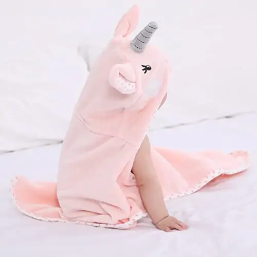 TBEZY Chaqaloqlar uchun kapüşonli sochiq, noyob hayvon dizayni, o'ta yumshoq qalin paxta hammom sochiqi, yangi tug'ilgan chaqaloqlar uchun (Unicorn) - 3