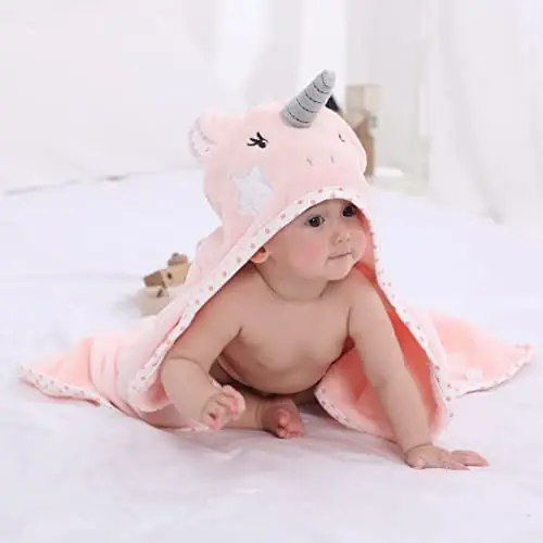 TBEZY Chaqaloqlar uchun kapüşonli sochiq, noyob hayvon dizayni, o'ta yumshoq qalin paxta hammom sochiqi, yangi tug'ilgan chaqaloqlar uchun (Unicorn) - 4