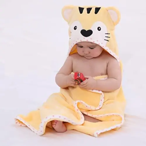 TBEZY yangi tug'ilgan chaqaloqlar uchun o'ziga xos hayvon dizaynli ultra yumshoq qalin paxta hammom sochiq (Yo'lbars) - 4