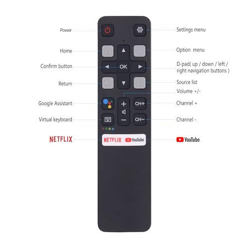 TCL Android 4K Smart TV 50S434 55S434 75S434 40S330 70S430 32S334 55S435 50S435 43S434 32S6500A Modellari Uchun Yangi Zaxira Masofaviy boshqarish pulti RC802V FNR1 [Ovozli Buyruq Funktsiyasi Yo'q] - 2