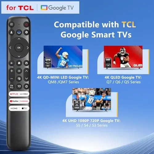 TCL-Google-TV-Remote Control Replacement uchun, RC813 TCL Smart TVlar bilan mos keladi QM8/QM7/S5/S4/S3/Q7/Q6/Q5 Series(Roku TVlar uchun emas) - 3