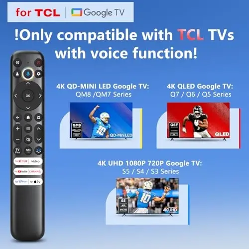 TCL-Google-TV-Remote uchun ovozli pult almashtirish, RC813 TCL Smart TV QM8/QM7/S5/S4/S3/Q7/Q6/Q5 seriyalari bilan mos keladi, ovozli funksiyasi bilan - 3