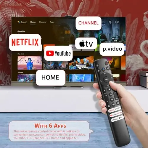 Voice Replacement Remote for TCL Google TV Remote, for TCL Q6/Q7/QM8/S3/S4 | for TCL Google TV (Q6/Q7/QM8/S3/S4) remote: pair Assist+HOME+OK 5s, 6 app shortcuts, 2 AAA. Not for Roku TVs - 4