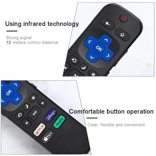 New Roku TV Remote Control for TCL/Hisense/Onn/Sharp Roku TVs - 4 Shortcut Buttons for Netflix/Disney/Hulu/Apple TV (2 Batteries) - 6