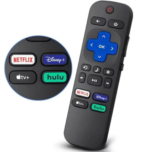 New Roku TV Remote Control for TCL/Hisense/Onn/Sharp Roku TVs - 4 Shortcut Buttons for Netflix/Disney/Hulu/Apple TV (2 Batteries) - Modazone
