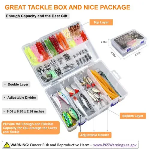 TCMBY 327PCS Fishing Lures Tackle Bait Kit Set, Tackle Box with Tackle Included, Crankbaits, Worms, Spinner, Weights, Hooks & Other Accessories for Freshwater Bass Trout Fishing Gear Gifts for Men - 4