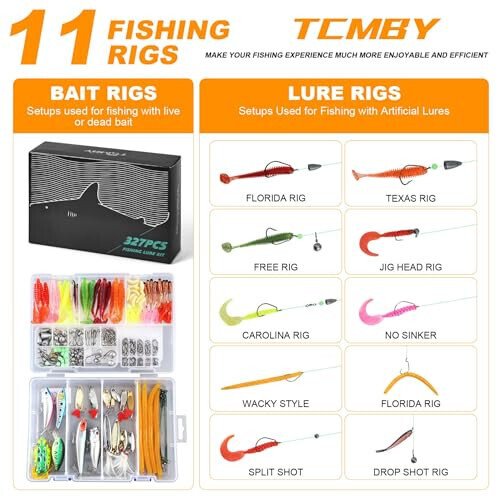 TCMBY 327PCS Fishing Lures Tackle Bait Kit Set, Tackle Box with Tackle Included, Crankbaits, Worms, Spinner, Weights, Hooks & Other Accessories for Freshwater Bass Trout Fishing Gear Gifts for Men - 8