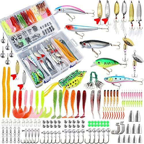 TCMBY 327PCS Fishing Lures Tackle Bait Kit Set for Freshwater Fishing Tackle Box with Tackle Included Fishing Gear and Equipment, Crankbait, Soft Worm, Spinner, Spoon, Topwater, Hook for Bass Trout. - 1