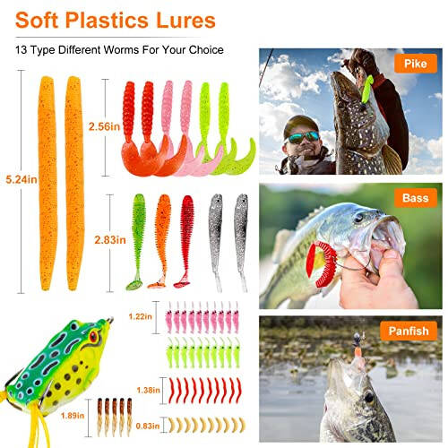 TCMBY 327PCS Fishing Lures Tackle Bait Kit Set for Freshwater Fishing Tackle Box with Tackle Included Fishing Gear and Equipment, Crankbait, Soft Worm, Spinner, Spoon, Topwater, Hook for Bass Trout. - 11