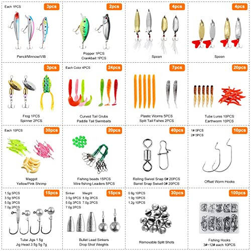 TCMBY 327PCS Fishing Lures Tackle Bait Kit Set for Freshwater Fishing Tackle Box with Tackle Included Fishing Gear and Equipment, Crankbait, Soft Worm, Spinner, Spoon, Topwater, Hook for Bass Trout. - 12