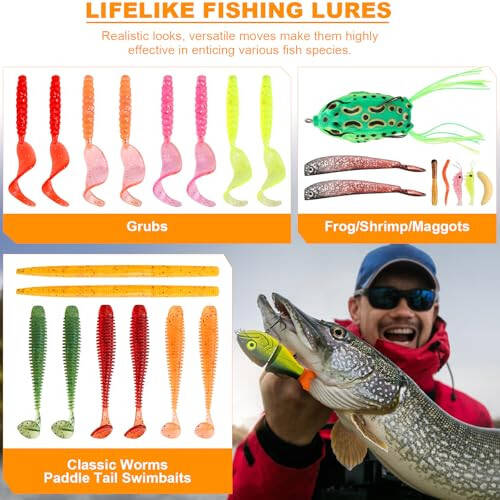 TCMBY 327PCS Fishing Lures Tackle Bait Kit Set for Freshwater Fishing Tackle Box with Tackle Included Fishing Gear and Equipment, Crankbait, Soft Worm, Spinner, Spoon, Topwater, Hook for Bass Trout. - 7