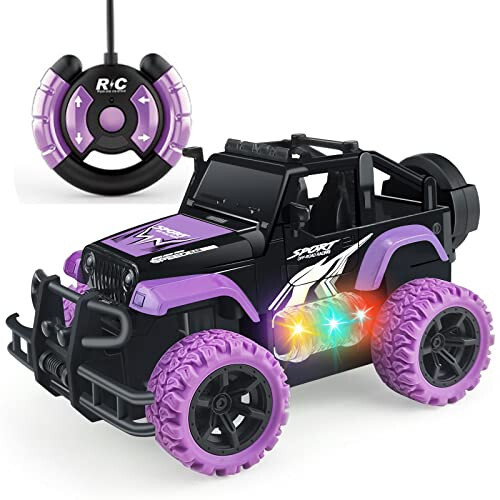 Tcvents Remote Control Car, Girls Off Road Rc Car 1:20 Scale Remote Control Truck Car Toys for Kids Age 3-5, Rc Truck Racing Car Vehicles with 3 Color Lights for Kids 5-7 8-12 Birthday Gift, Purple - 1