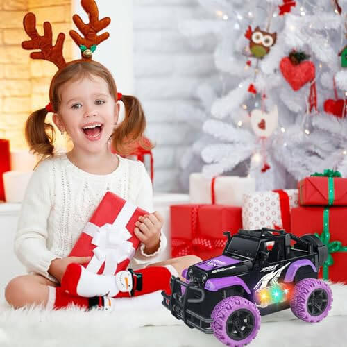 Tcvents Remote Control Car, Girls Off Road Rc Car 1:20 Scale Remote Control Truck Car Toys for Kids Age 3-5, Rc Truck Racing Car Vehicles with 3 Color Lights for Kids 5-7 8-12 Birthday Gift, Purple - 5