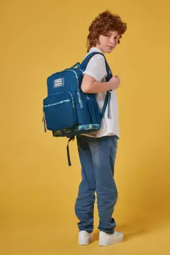 Teal Camouflage Patterned 3-Piece SET School Backpack-teal - CORAL HIGH (1)