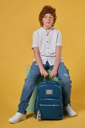 Teal Camouflage Patterned 3-Piece SET School Backpack-teal - 5