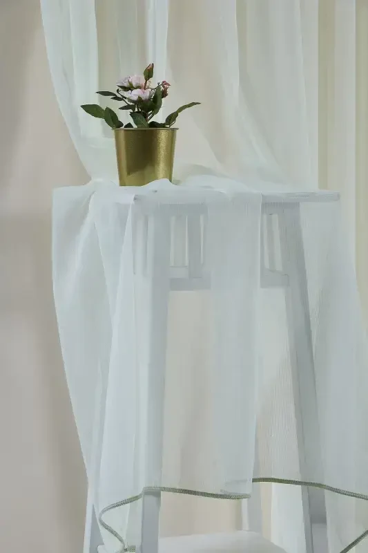 Teal Iron Free Plain Tulle Curtain Turner - Unpleated - Pencil Pleat Heading Tape-Green - 2