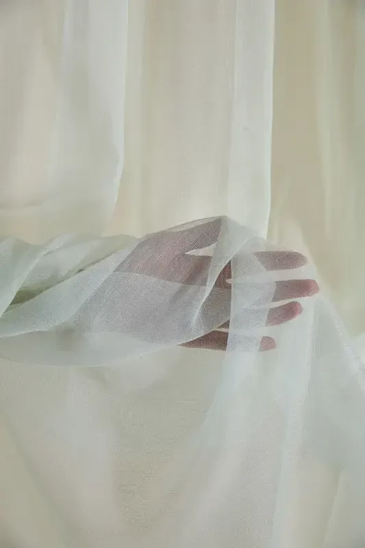 Teal Iron Free Plain Tulle Curtain Turner - Unpleated - Pencil Pleat Heading Tape-Green - 4