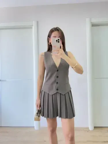 Team Look Vest Mini Dress- Smoke Gray - 2