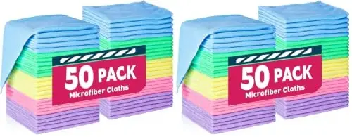 TEAWOO Microfiber Cleaning Cloths-100 Pack, Microfiber Towels Bulk, Towels for Cars & Home, Cleaning Rags 5 Colors Assorted (12x12 inches) - 1