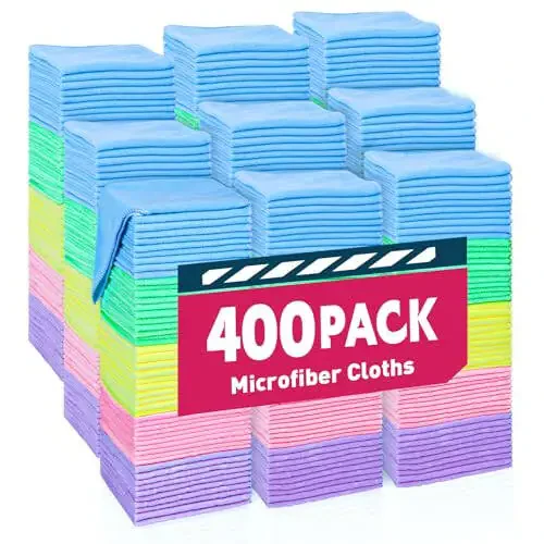 TEAWOO Microfiber Cleaning Cloths-400 Pack, Microfiber Towels Bulk, Microfiber Towels for Cars, Cleaning Rags 5 Colors Assorted (12x12 inches) - 1