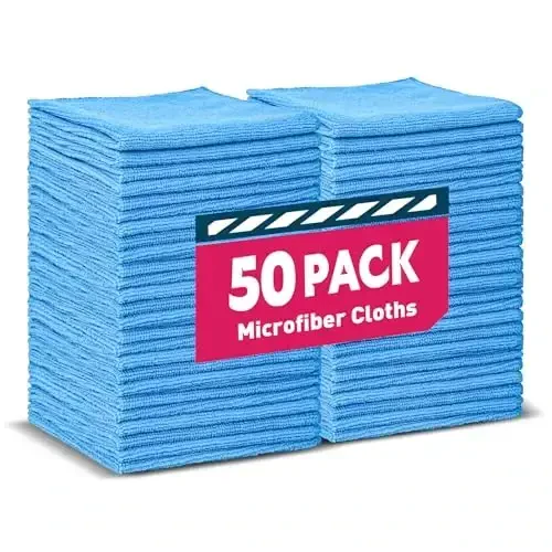 TEAWOO Microfiber Cleaning Cloths-50 Pack, Microfiber Towels Bulk, Towels for Cars & Home, Cleaning Rags Blue (12x12 inches) - 1