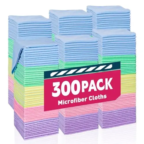 TEAWOO Microfiber Towels Bulk-300 Pack, Cleaning Cloths, Microfiber Towels for Cars, Cleaning Rags 5 Colors Assorted (12x12 inches) - TEAWOO