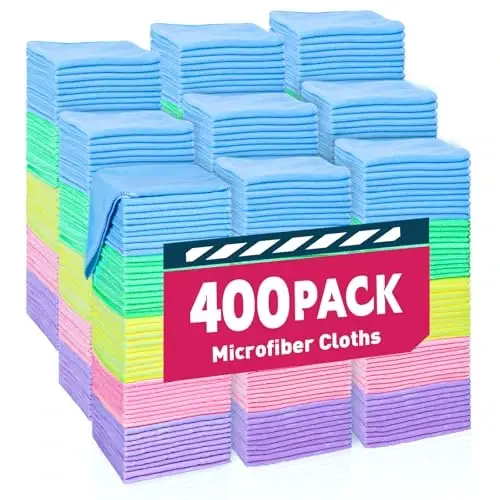 TEAWOO Microfiber Tozalash Matolari - 400 Paket, Mikro Elyaf Sochiqlar, Mashinalar uchun Mikro Elyaf Sochiqlar, Tozalash Latta 5 Xil Rang (12x12 dyuym) 