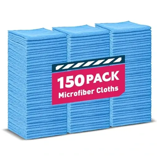 TEAWOO Mikrofiber Havlular Toplu-150'li Paket, Temizlik Bezleri, Arabalar için Mikrofiber Havlular, Temizlik Bezleri Mavi (12x12 inç) 