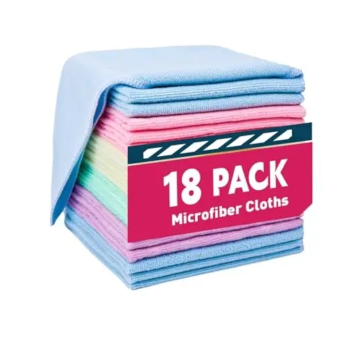 TEAWOO Microfiber Cleaning Cloths-18 Pack, Cleaning Rags, Microfiber Towels for Cars, Home 5 Colors Assorted (12x12 inches) - 1