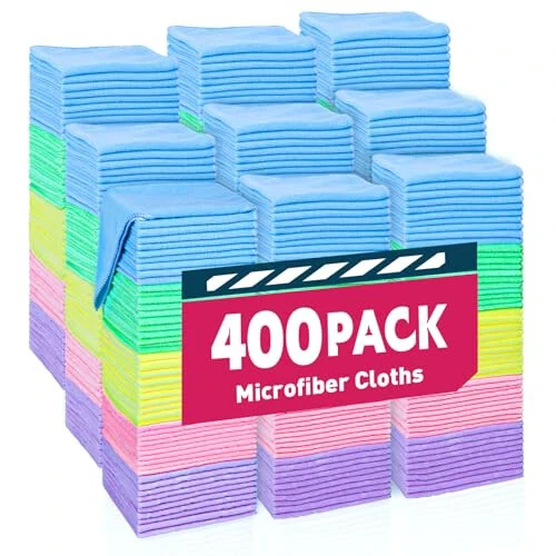 TEAWOO Microfiber Towels Bulk-400 Pack, Cleaning Cloths, Microfiber Towels for Cars, Cleaning Rags 5 Colors Assorted (12x12 inches) - TEAWOO