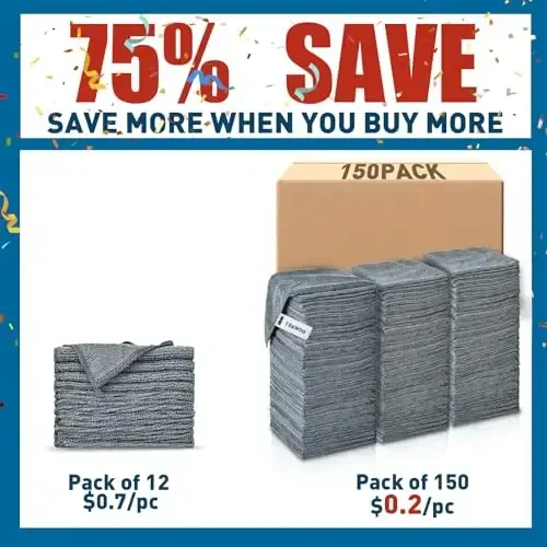 TEAWOO Microfiber Cleaning Cloths Bulk Pack-150 Pack, Microfiber Towels Bulk, Towels for Cars, Cleaning Rags Gray (12x12 inches) - 2