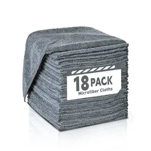 TEAWOO Microfiber Cleaning Cloths Bulk Pack-18 Pack, Microfiber Towels Bulk, Towels for Cars, Cleaning Rags Gray (12x12 inches) 
