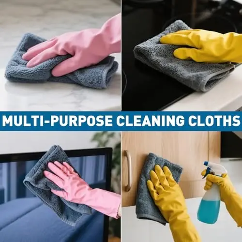 TEAWOO Microfiber Cleaning Cloths Bulk Pack-18 Pack, Microfiber Towels Bulk, Towels for Cars, Cleaning Rags Gray (12x12 inches) - 2