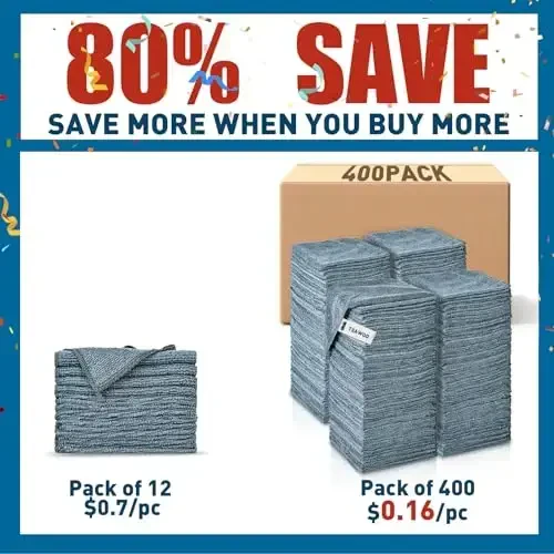 TEAWOO Microfiber Cleaning Cloths Bulk Pack-400 Pack, Microfiber Towels Bulk, Towels for Cars, Cleaning Rags Gray (12x12 inches) - TEAWOO (1)