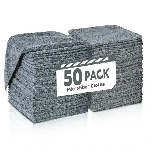 TEAWOO Gray Microfiber Cleaning Cloths Bulk Pack-50 Pack, Microfiber Towels Bulk, Towels for Cars, Cleaning Rags Gray (12x12 inches) - 1