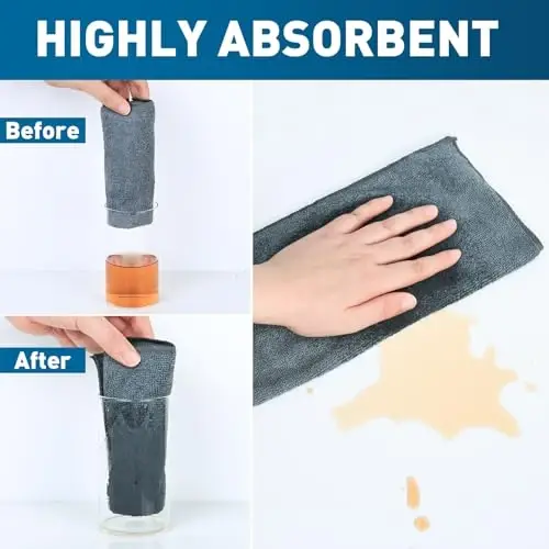 TEAWOO Gray Microfiber Cleaning Cloths Bulk Pack-50 Pack, Microfiber Towels Bulk, Towels for Cars, Cleaning Rags Gray (12x12 inches) - 3