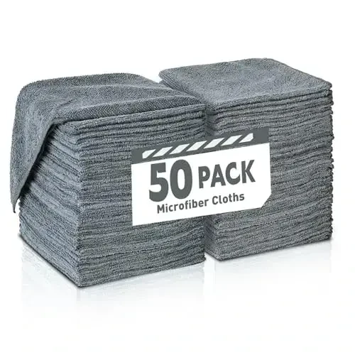 TEAWOO Microfiber Cleaning Cloths Bulk Pack-50 Pack, Microfiber Towels Bulk, Towels for Cars, Cleaning Rags Gray (12x12 inches) - TEAWOO