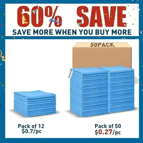 TEAWOO Салфетки из микрофибры - 50 шт., Салфетки из микрофибры оптом, Салфетки для автомобилей и дома, Чистящие тряпки синие (30x30 см) - 2