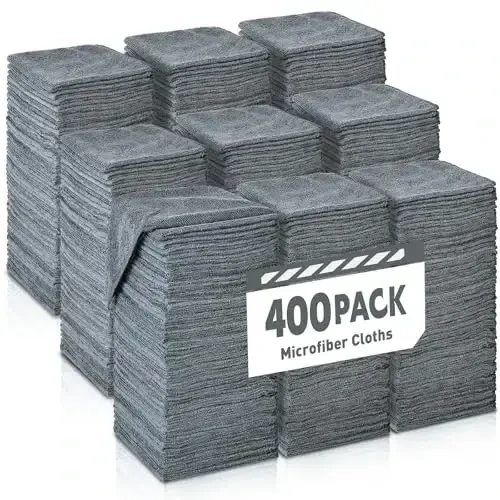 TEAWOO Салфетки из микрофибры, большая упаковка - 400 шт., Салфетки из микрофибры оптом, Салфетки для автомобилей, Серые тряпки для уборки (30x30 см) - 1