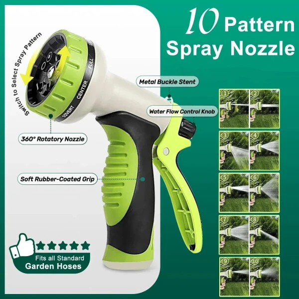 Teblint Metal Garden Hose 50ft, 304 Stainless Steel Garden Hose, Heavy Duty Water Hoses with 10 Function Hose Nozzle, Flexible, No Kink & Tangle, Leak & Puncture Proof, 150psi - 10