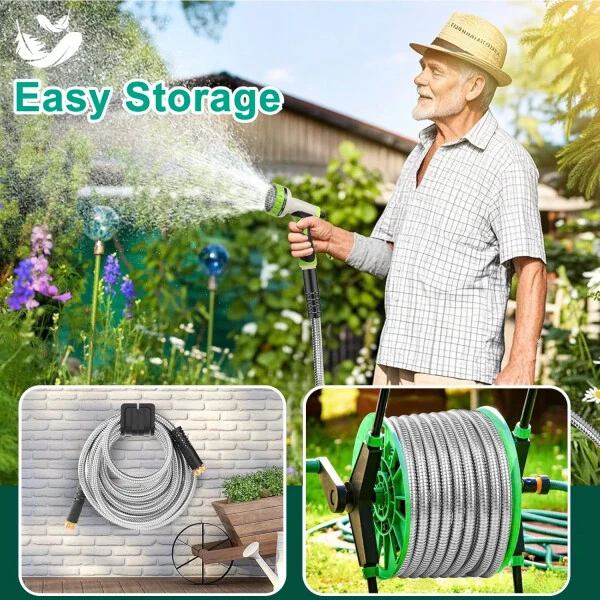 Teblint Metal Garden Hose 50ft, 304 Stainless Steel Garden Hose, Heavy Duty Water Hoses with 10 Function Hose Nozzle, Flexible, No Kink & Tangle, Leak & Puncture Proof, 150psi - 13