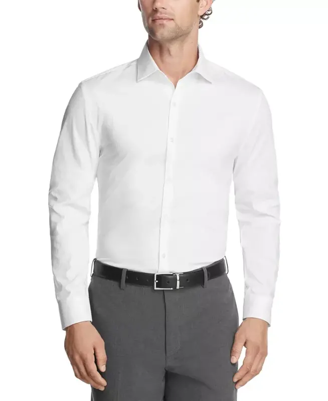 Men's Slim Fit Tonal Stripe Dress Shirt - White - 1